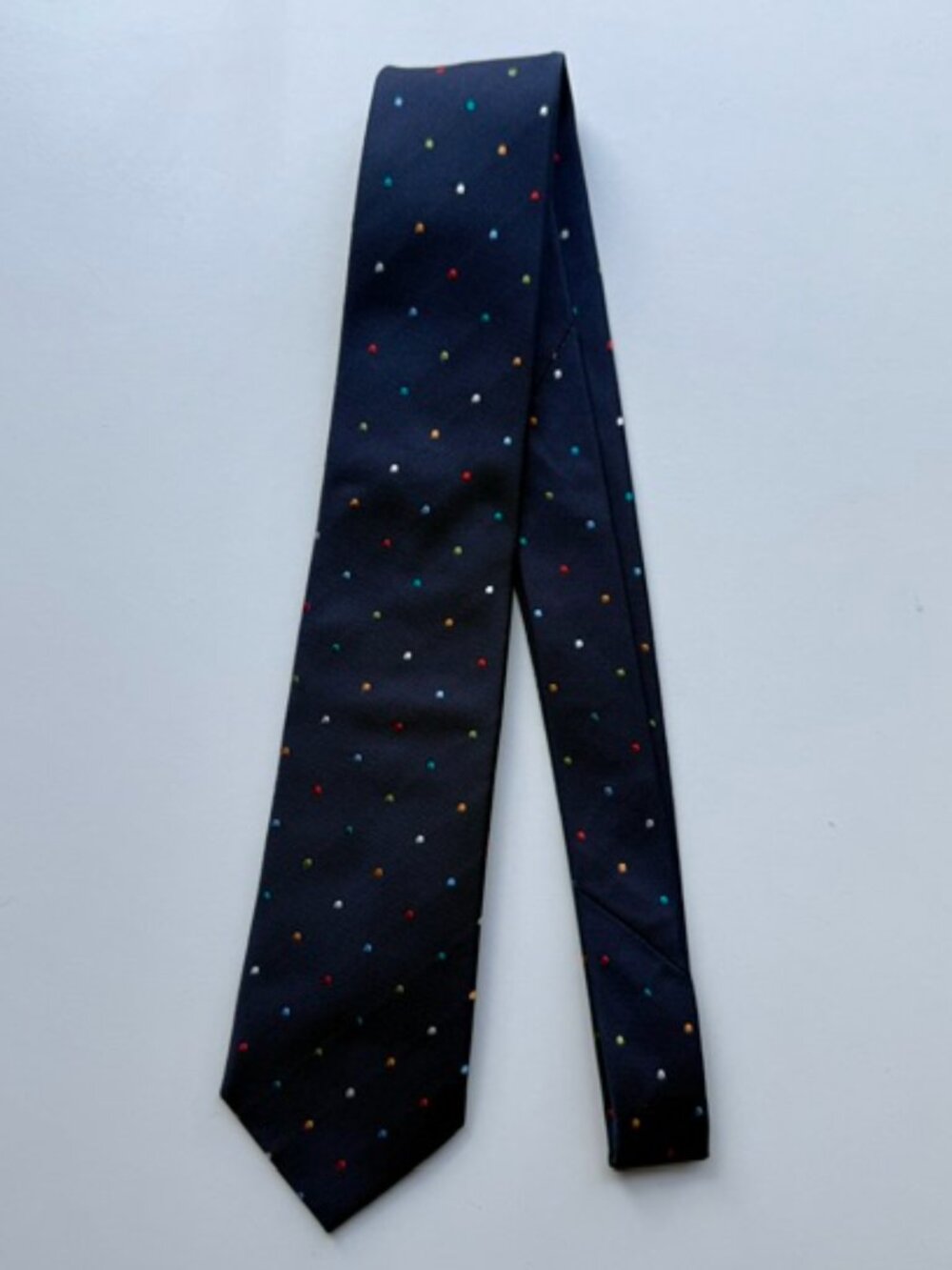 Paul Smith Silk Neck Tie - Blue w/ Multicolor Polka Dots - 3" wide (8cm)